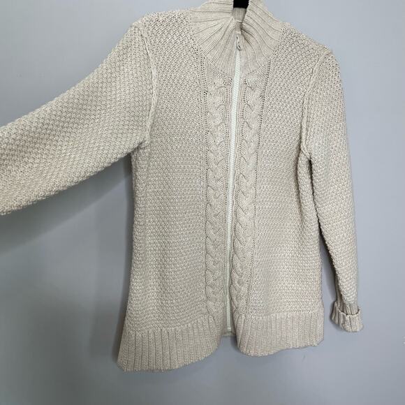 Ruff Hewn Sweater Jacket Cable Knit Zip Up Mock Neck Long Sleeve Cream PL Granny - Picture 5 of 12
